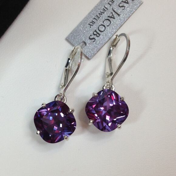 Gorgeous 10ctw Cushion Cut Alexandrite Earrings in Sterling Silver - Picture 1 of 5